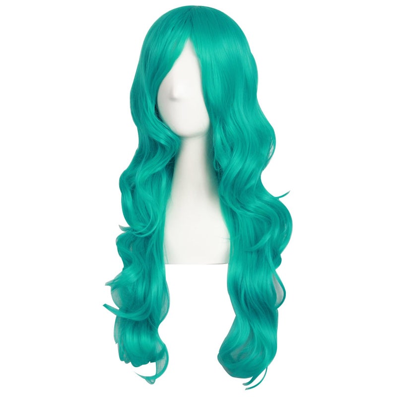 MapofBeauty 24 Inch/60cm Charming Synthetic Fiber Long Wavy Hair Wig Women's Party Full Wig (Dark Teal Green) - Image 3